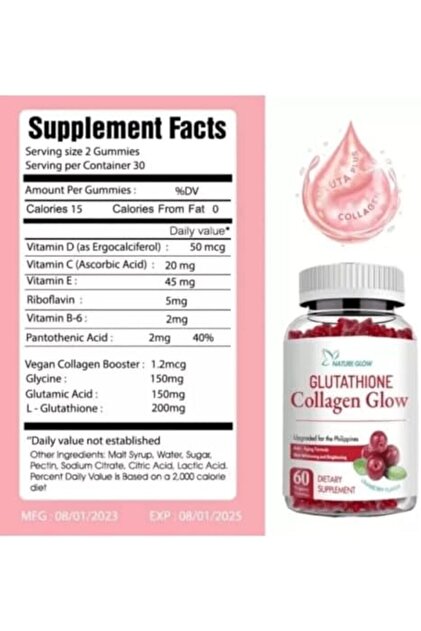 NATUREGLOW Nature Glow Glutathione Collagen Glow, cranberry flavor, 60  organic gummies.- Trendyol