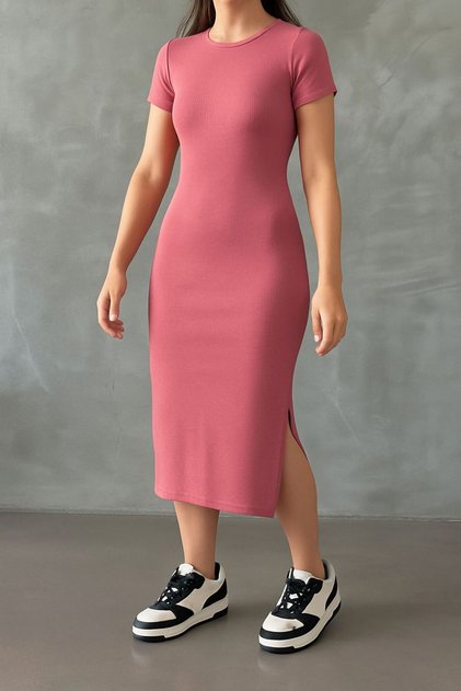 Summer Midi Length Slit Basic Dress