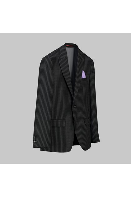 Interview Men's Woven Fabric Striped Extra Slim Fit Navy Blue Striped Suit