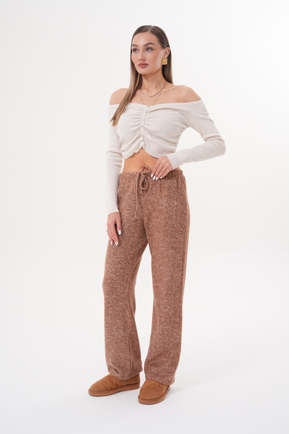 Women's Soft Pants Elastic Waist Pocket Loose Knitted Trousers Yumoş Pant