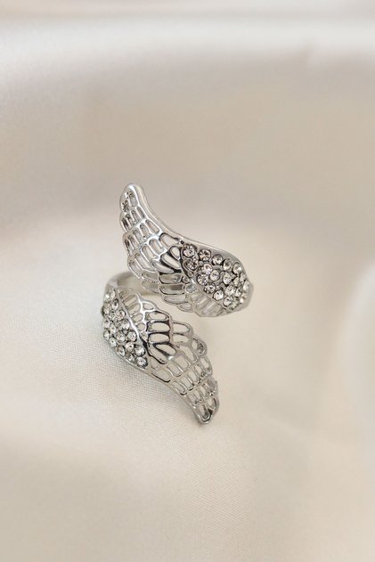 Adjustable Silver Color Metal Zircon Stone Wing Ring - TJ-BYK2033
