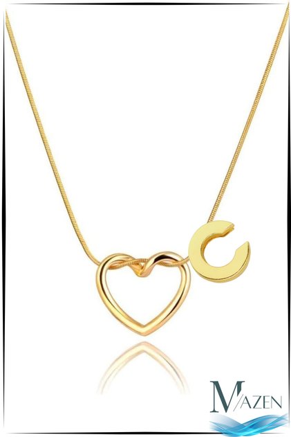 Gold Color Heart Letter Detailed Necklace – Tarnish-Free Surgical Steel – Letter C