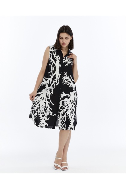 Women's Sleeveless Pocket Button Collar Summer Shirt Dress
