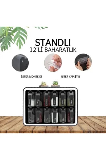 12'li Baharatlık Seti Kendinden Yapışkanlı 24 Adet Etiketi Ile Beraber (Siyah-Beyaz)