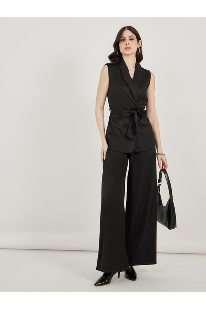 Self-Tie Belt Sleeveless Top and Wide Leg Pants Co-Ords