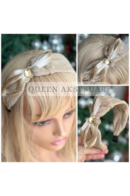 Luxury Crystal Stone Crown Gold Gold Hanging Bulk Ribbon Satin Bow Ribbon Women's Crown Beige Coffee