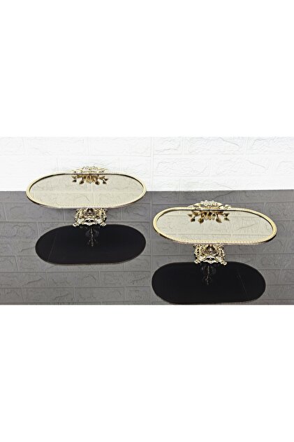 Bronze Mirror 2-Piece Boat Plate & Presentation Plate with Cast Gold Frame and Square Legs