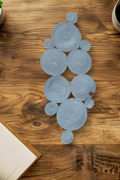 Gray Natural Wicker Look Suplalı Table Runner-Handmade Table Decor