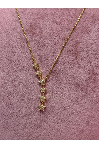 youngsem Stainless Steel Kayan Yıldızlı Gold Y Necklace with Shiny