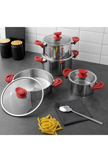 Hisar Vega Indüksiyon Tabanlı 8 Parça Çelik Tencere Seti Kırmızı