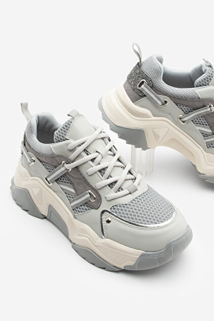 s42‐s54 半丸１５キロ Marjin Kadın Sneaker Bağcıklı Fileli Kalın Taban Spor Ayakkabı
