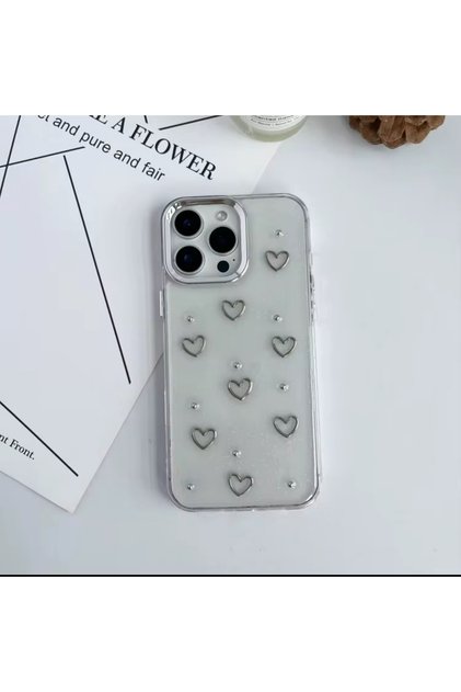 iPhone 16 Pro Max Compatible 3D Heart Patterned Glitter Case