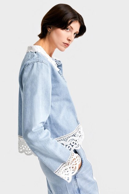 Women's Jeans Color 4S5-3 Viscose Fabric Lace Detailed Special Design Denim Shirt