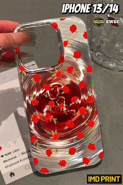iPhone 13/14 Compatible Red Rose Design Hologram Ins Style Imd Premium Phone Case
