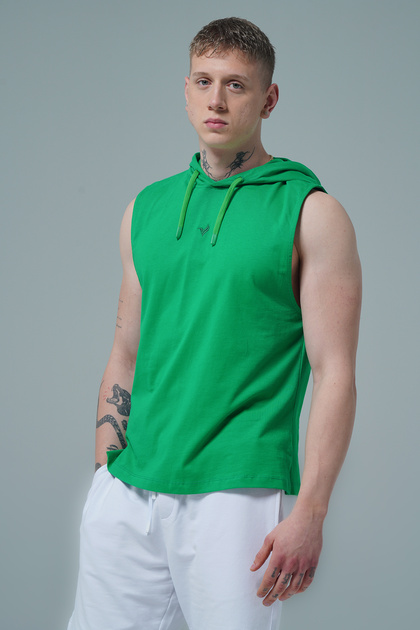 Pure Comfort - Green Relaxed Fit Hooded Men's Sports Tank Top