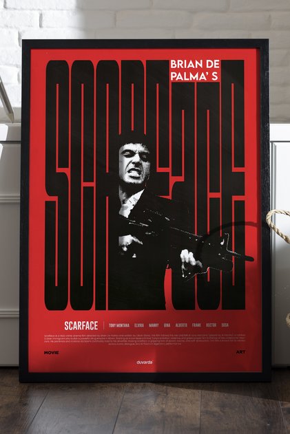 Scarface Siyah Ahşap Çerçeveli Poster, Film Duvar Tablosu