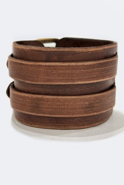 Handmade Double Strap Brown Men's Leather Bracelet