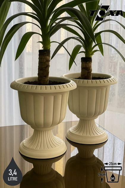 2 Adet Ayaklı Plastik 25cm Dekoratif Deliksiz Nergiz Saksı Seti