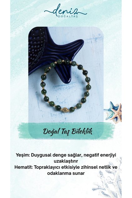 Certified Jade and Hematite Natural Stone Bracelet – Gold Detailed