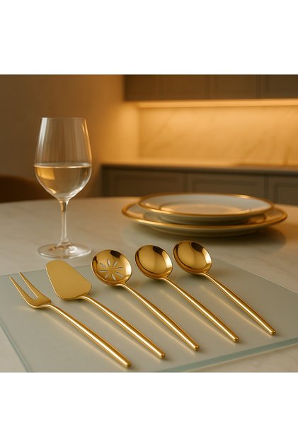 Defne Gold 5 Parça Paslanmaz Çelik Mini Servis Set - Sofra Mini Servis Seti Gold