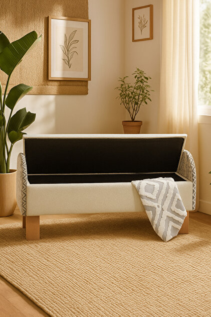 Zem Lorenzo Sandıklı Puf/bench Kırık Beyaz-desenli Kumaş - Fiyatı