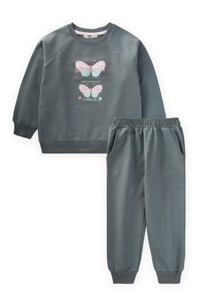 Butterfly Printed Sweatshirt Set 2-10 Years Green
