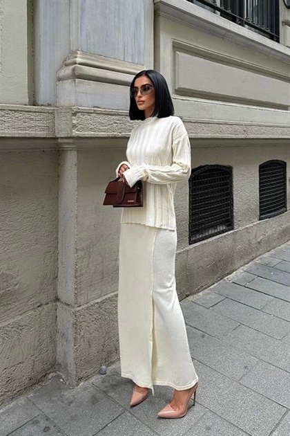 Ekru Darcy Etek Bluz Triko Takım 9969