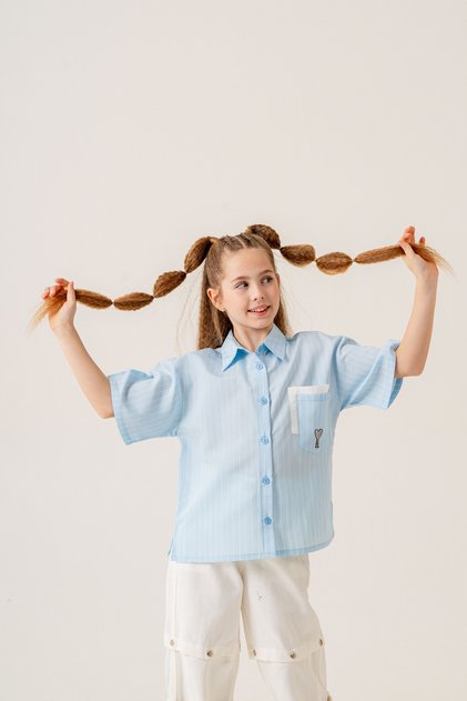 Girl's Short Sleeve Striped Shirt 3170