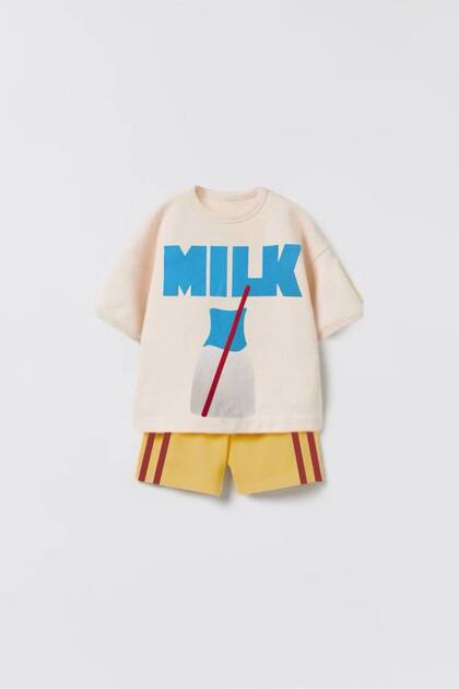 Unisex Kids Milk Printed Cotton Short Sleeve T-Shirt and Shorts Set