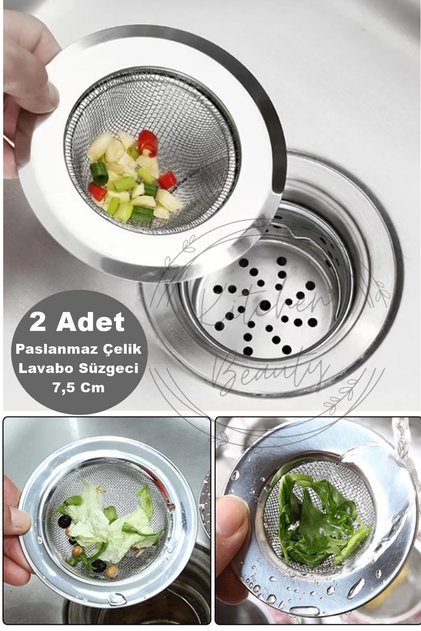 2 Adet Tüm Lavabolara Uygun Paslanmaz Çelik Lavabo Süzgeci 7,5 Cm Evye Süzgeç