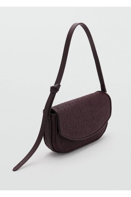 Raffia Look Shoulder Bag with Flap