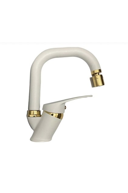 BEYAZ GOLD BANYO LAVABO BATARYASI MUSLUĞU ÇEŞMESİ OYNAR BAŞLIKLI