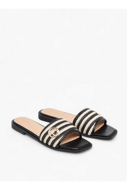 Women's Textured Slip-On Flat Sandals with Metal Accent