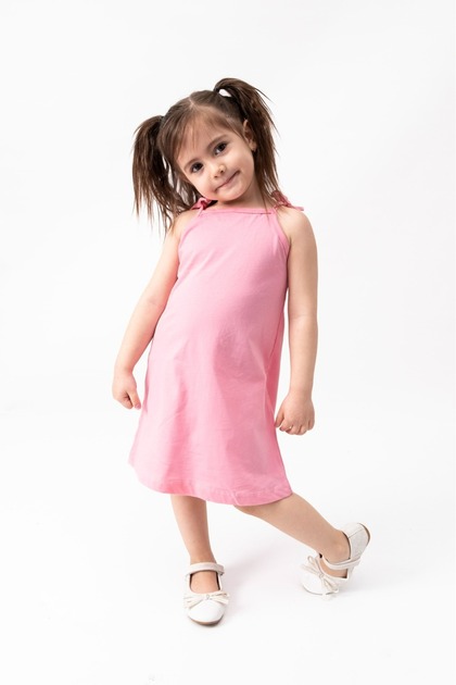 Yazlik Girl's Straight Dress with Rope Hanger 100% Cotton