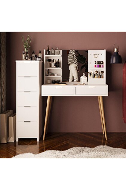 Bimossa T4060 Bella 5+2 Çekmeceli Makyaj Masası Seti Kumtaşı Sepet
