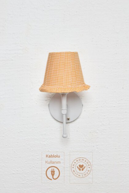Orange Gingham Wired Wall Lighting Sconce - Lower White