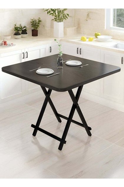 Black Folding Dining Table, Square Wood Table, Portable Table for Kitchen, Dining Room, 80x80x74cm