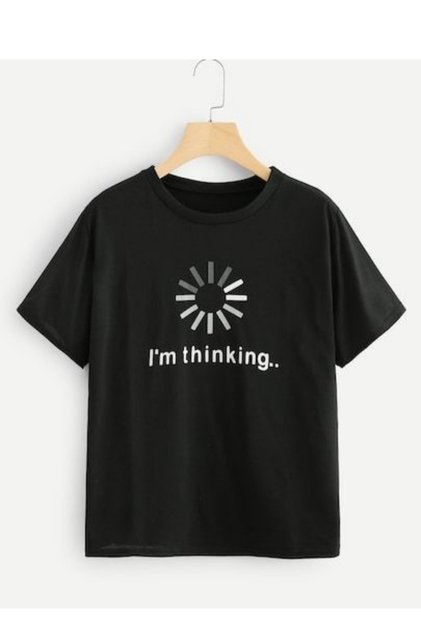 I'M Thinking Printed Round Neck T-Shirt - Black