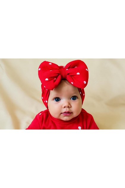 Bow Baby Girl Bonnet with Heart Pattern