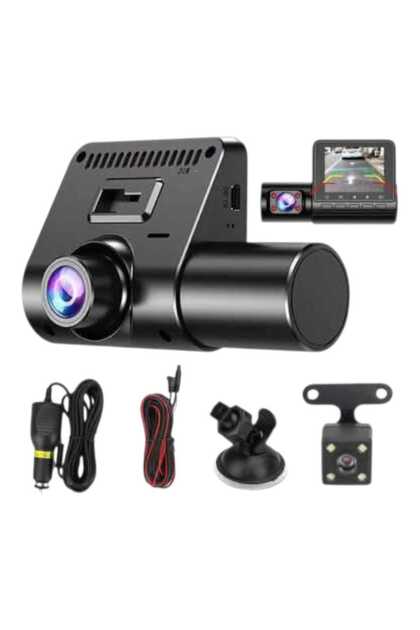 Camera auto tripla de bord, DVR 1080P ecran LCD 2.4 inch inregistrare automata, Detectare miscare