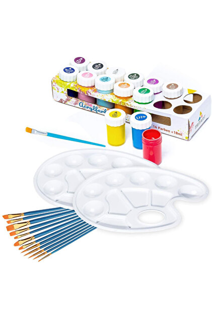 Set de vopsele acrilice, Tritart, 12 pensule și 2 palete, 14 vopsele, 252 ml