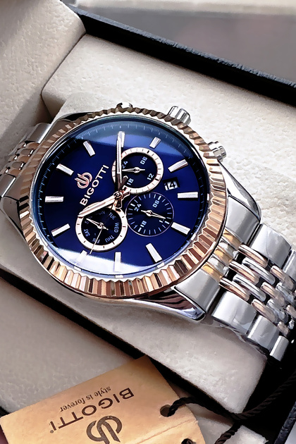 Special Boxed 5 Atm Water Resistant Men's Wristwatch Rose Silver Steel Band Bme2027C3