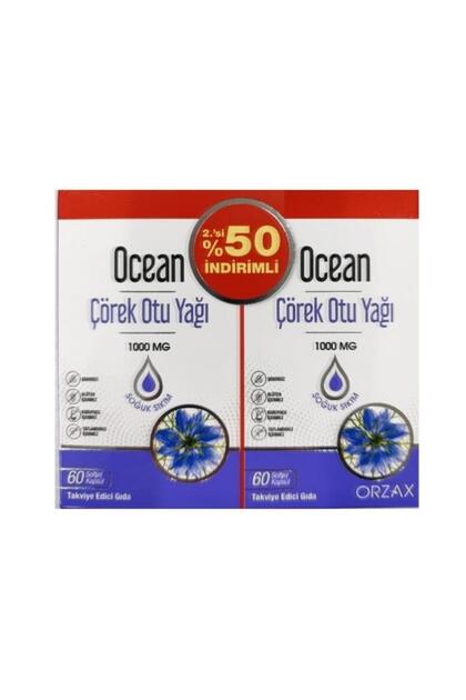 Orzax Ocean Çörek Otu Yağı 1000 mg 60 Kapsül + 60 Kapsül - Fiyatı