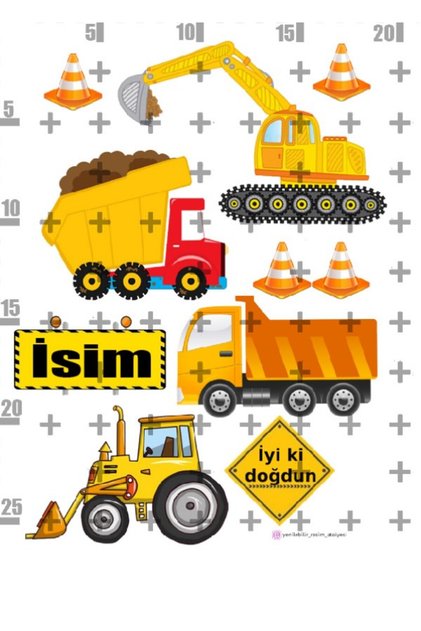 Yenilebilir Şeker Kağıt İş İnşaat Makinalar Temalı Pasta Süsleme