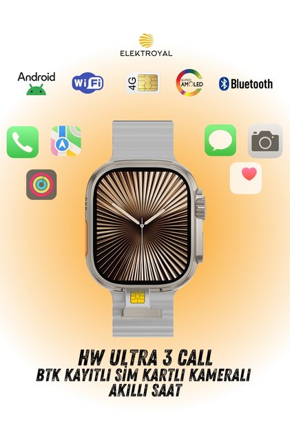 HW Ultra 3 Call BTK Sim Kartlı Kameralı Yapay Zeka Android Amoled Ekran Akıllı Saat