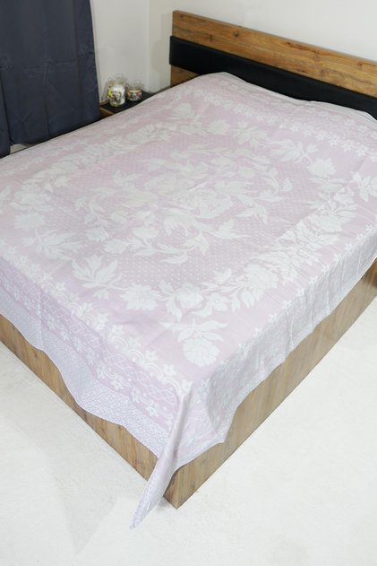 100% Cotton Hand-Woven Bird Patterned Pique 190 X 225 cm - Pink