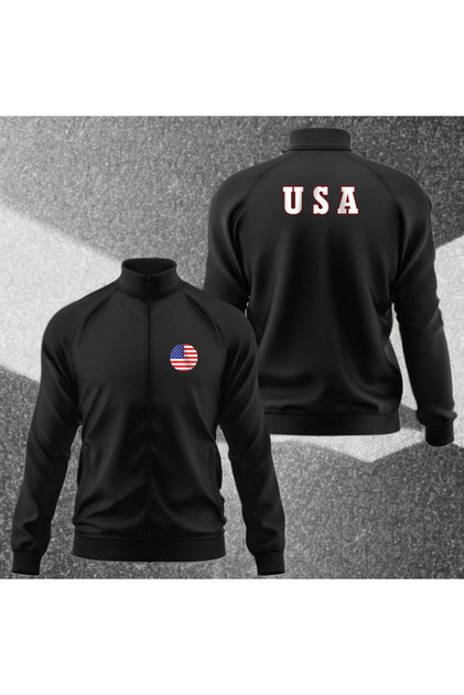 Usa America Flag Logo Diver Fabric Tracksuit Top