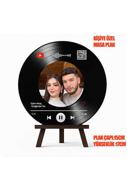 Sevgiliye Hediye Fotoğraflı Qr Kodlu Şarkılı Sehpalı Kişiye Özel Masa Plak