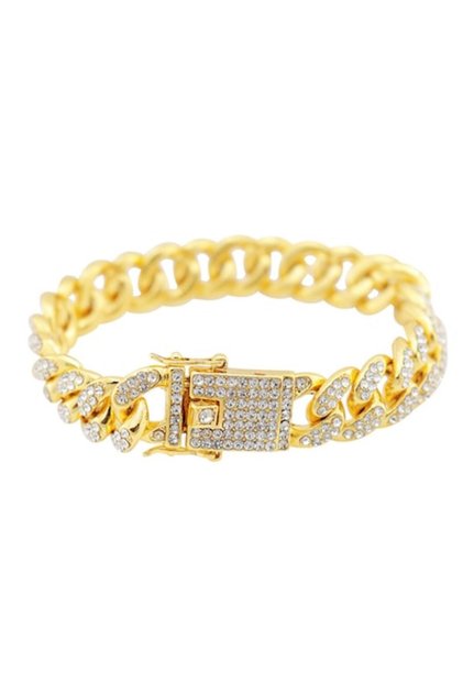 Bratara Cuban Chain placata cu aur 18k, pietre zirconiu, 13mm, auriu