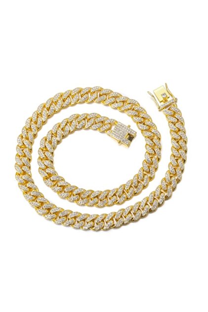 Lanț cubanez Lant, placat cu aur de 18K, inserții de zirconiu, 45 cm, aur